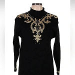 Vintage Antonella Preve New York Black Whimsigoth Gold Beaded Midi Dress Size M Size M Photo 3