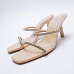 ZARA Nude Rhinestone Open Toe Mule Heels Photo 1