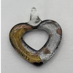 Glass Heart Pendant Brown and Grey Vintage Pre Photo 1