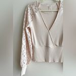 Anthropologie  Twofer Faux-Wrap Sweater Blouse with Lace Puffed Sleeves, Size S Photo 4
