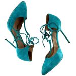 Sergio Rossi Teal Blue Suede Ankle Tie T Photo 3