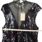 Free People  Sequin Illusion Dress L Black Fit Flare Cocktail Goth Glam Showgirl Photo 6