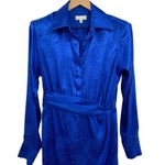Ronny Kobo Bernice Satin Blue Midi Dress Long Sleeve Shirtdress NWT Size Medium Photo 4