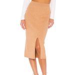 Free People SKYLINE MIDI SKIRT IN CARAMEL HEATHER RIBBED SLIT IN FRONT SOFT SZ L Photo 6