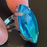 Adjustable teal crystal silver plated ring Photo 0