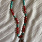 Western Turquoise And Cowhide Necklace Blue Photo 1