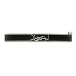 Saint Laurent NWT YSL Cassandre Logo-Plaque Enamel Bracelet Leather Silver Metal Photo 1