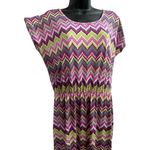 Chevron Patterned Large Maxi Dress. Elastic waist cap sleeves. Pink Photo 1