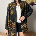 90s vintage black gold silk floral patchwork kimono style button shirt jacket Size L Photo 3