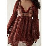 Free People Pennie Printed Babydoll Lace Ruffles Mini Dress S Cherry combo size Photo 2
