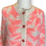 Vintage Hand Knit Chunky Knit Poncho Cape White Light Pastel Pink Zig Zag Stripe Photo 1
