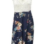 SheIn  White Blue Floral Crochet Knit Sleeveless Cross Back A Line Maxi Dress XL Photo 0