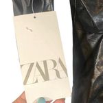 ZARA Black Fitted Bodycon Faux Leather Ruched Dress Women Sz M Photo 8