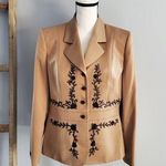 Kasper Women's Tan Vanity Fair Embroidered Beaded Blazer Jacket Size 12P Photo 0