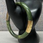 Vintage Jade Bangle Bracelet Gold Plated Clasp Chunky Bold Luck Lucky Green Photo 11