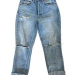 GRLFRND  - The Karolina High Rise Straight Crop Distressed Ripped Jeans in Blue Photo 0