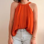Doe & Rae Deep Orange Halter Pleated Business Tank  Photo 3