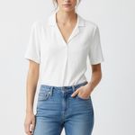 Hilary Radley  White Short Sleeve Collared V Neck Blouse Top Size S Photo 7