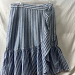 CHAPS  Blue White Striped Linen Blend Wrap Midi Skirt Ruffle Tie Waist Beach Med Photo 1