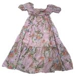 By the‎ River Dress Womens Large Pink Floral Puff Sleeve Tiered Midi Summer Boho Photo 1