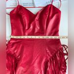 Vintage New Leaf Cherry Red Faux Leather Bodycon Corset Fringe Mini Dress Sz 3/4 Photo 9