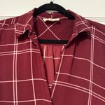 Coverstitched  Long Sleeve V Neck Top Blouse Crimson Red White Plaid Medium Photo 1