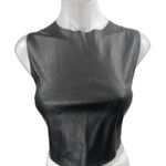 ZARA  Women's Black Faux Vegan Leather Sleeveless Lace Up Back Crop Tank Top Sz S Photo 0