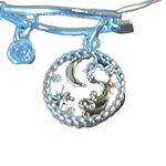 Moon and Stars Silver Tone Gold Accent Charm Hook Closure Fashion Charm Bracelet Photo 2