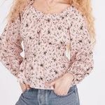 Madewell Sophia Top Bouquet Floral XS Pink Smocked Puff Sleeve Cottage Ruffle Photo 0