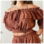 H&M Rust Cheetah Wide Leg Pants & Off Shoulder Bardot Crop Top Set Sz 12 Photo 3