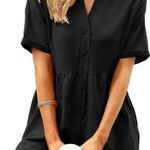 DEEP SELF Women's Short Sleeve Button Down Shorts Rompers V Neck size large Black Photo 1