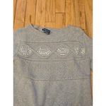 Mustard Seed Womens Gray Crochet Knit Top Short Sleeve Casual Sweater M Photo 2