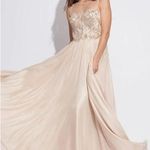 Jovani prom dress size 2 champagne beige beading mesh neck ball gown Photo 0