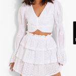 Boohoo White Eyelet Puff Sleeve Detail Crop Top size 4 boho Y2K Photo 1