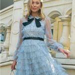 Maddison Polka Dot Maxi Dress in Dusty Blue Size Medium Gray Photo 2