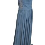 Lulus Lulu’s Everlasting Beauty V-neck Lace Back Chiffon Maxi Dress Slate Blue Size L Photo 1
