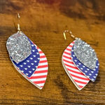 Source Unknown  Patriotic Leaf Earrings - Silver, Red, Blue Photo 0