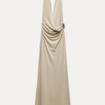 ZARA  dress maxi bodycon fitted halter plunge neck open back evening wedding  Photo 17