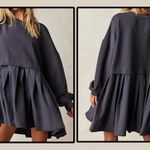 Free People Eleanor Sweatshirt Tunic Dress Oversized Cotton Solid L Charcoal Photo 1