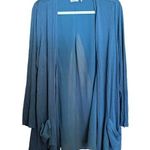 LOGO By Lori Goldstein Cardigan Womens 1X Blue Mixed Media Pockets Open Sweater Photo 0