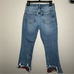 ZARA distressed hem with plaid flannel patch detail straight leg jeans size XS 2 Photo 2