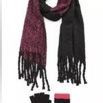 BP Nordstrom NEW Brushed Fringe Scarf & Fingerless Gloves Set Burgundy/Black Photo 0