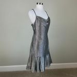 Silver Metallic Sleeveless Midi Sheath Cocktail Dress Size 10 Nightway Cowl Neck Photo 1
