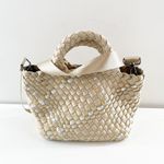 Parker & Hyde Mini Woven Tote Bag Purse with Crossbody Strap Beige Gold Metallic Photo 4