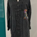 ZARA Embroidered Black Button-Up Shirt Dress XS-M $100 Photo 2
