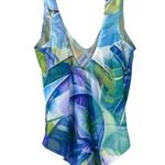 Kiniki Tan Through Sheer One Piece Swimsuit Bathing Suit Abstract Blue Green 18 Photo 0