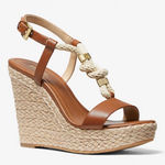 Michael Kors Holly Sandals Women's Size 6M Brown Rope Trim Wedge Heel Photo 0