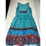 Reborn Paisley Print Midi Dress Teal Sleeveless Casual Boho Pocket M Blue Size M Photo 10