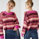 Free People Chunky Knit Devon Striped Boxy Cropped Pink Rose Sweater Size Medium Photo 1