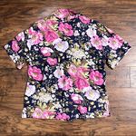 vintage • 80s floral button down blouse shirt short sleeve pink navy print Size M Photo 8